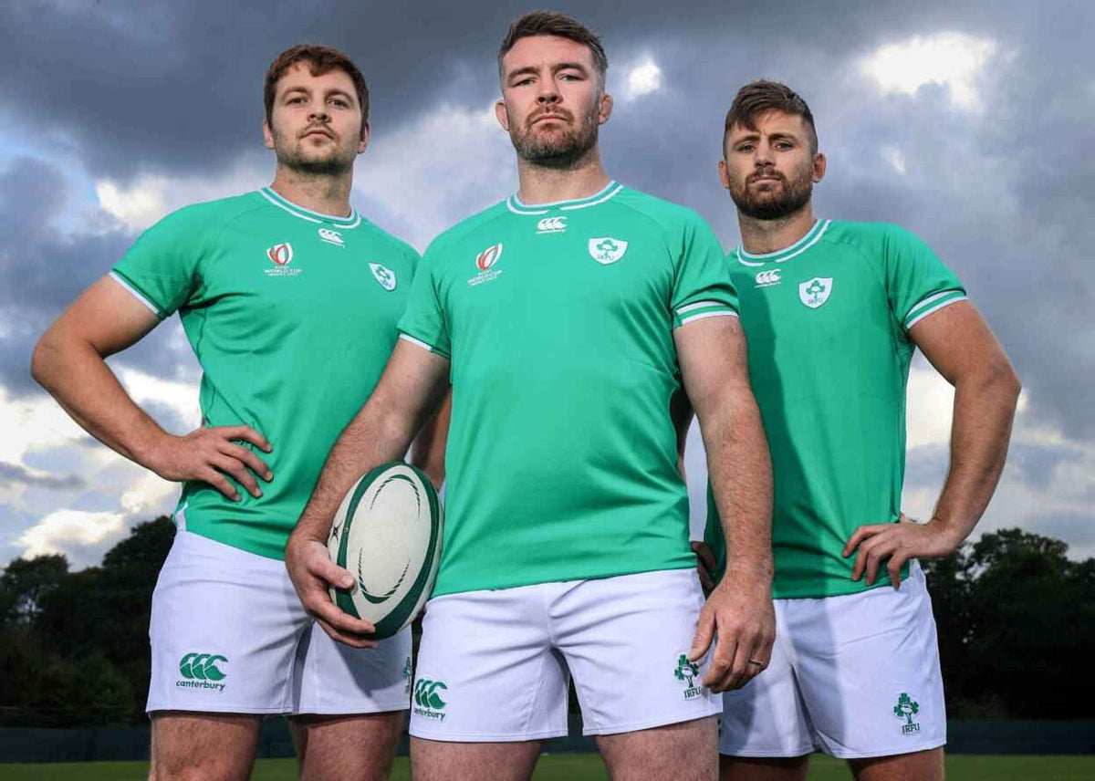 Rugby players in green jerseys