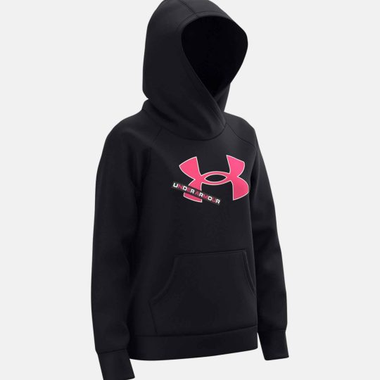 Under Armour Rival Fleece Logo Hoodie Black Pink Girls