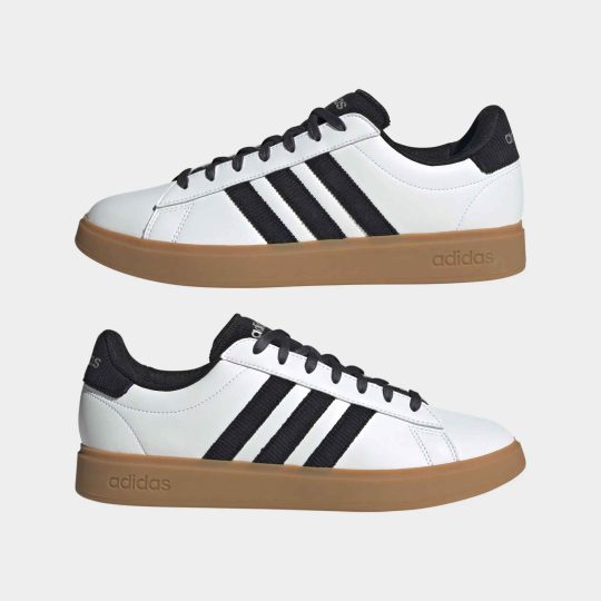 Adidas Grand Court 2.0 White Black three 3 Stipe Runner Mens