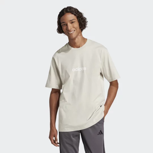 Adidas Logo Tee Beige Cotton Tee Shirt Mens