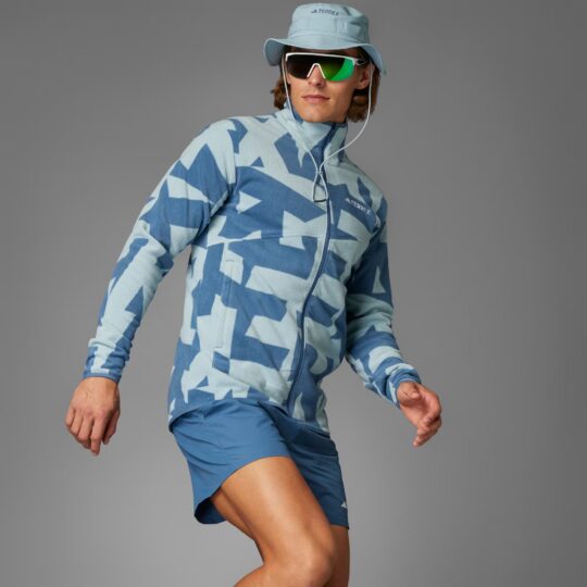 Adidas Terrex Multi Printed Full Zip Fleece Jacket Camo Blue Top Mens