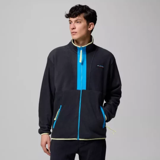 Columbia Backbowl II Fleece Jacket Grey Blue Yellow Top Mens