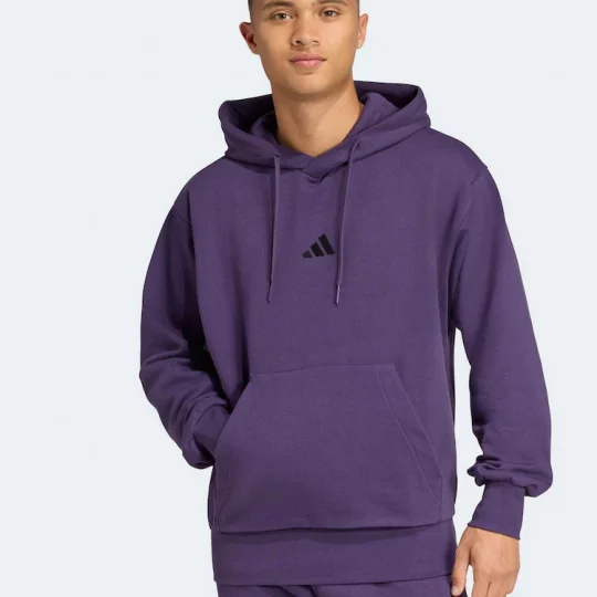 Adidas Purple Essentials Feelcozy Fleece Hoodie Mens