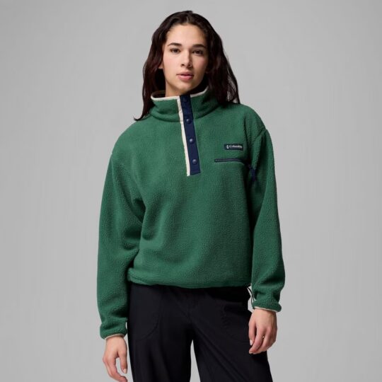 Columbia Helvetia II Cropped Sherpa Half Snap Fleece Green Ladies